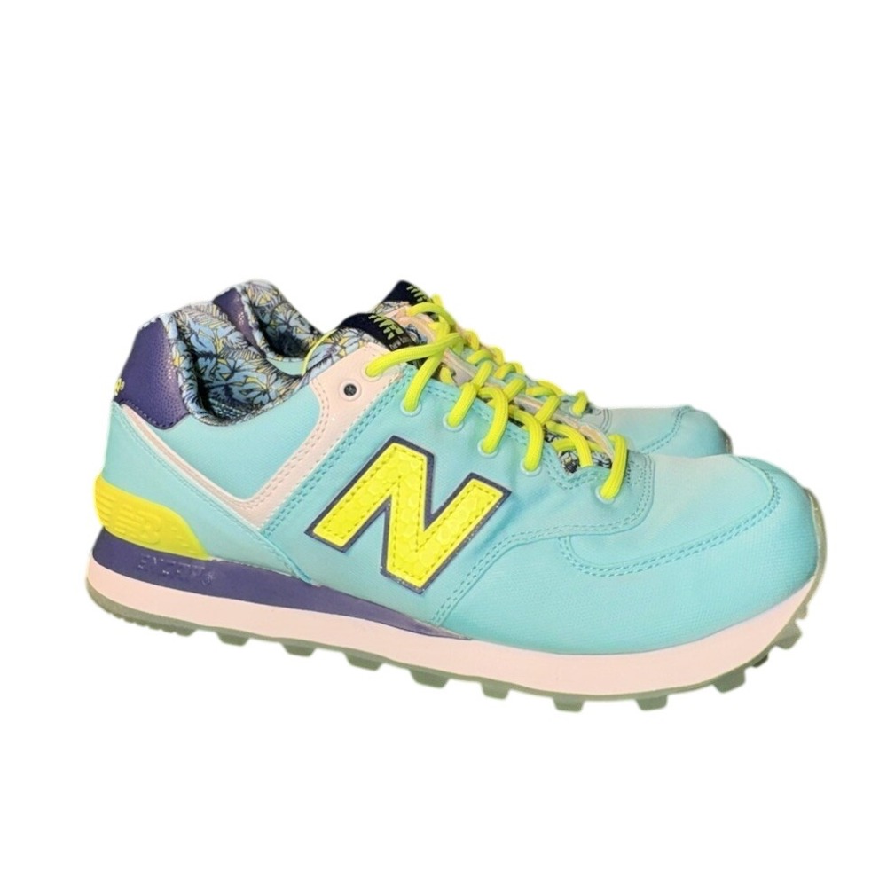 New Balance 574 WL574ILA Womens 8 Teal Neon Yellow Luau Pack Sneakers